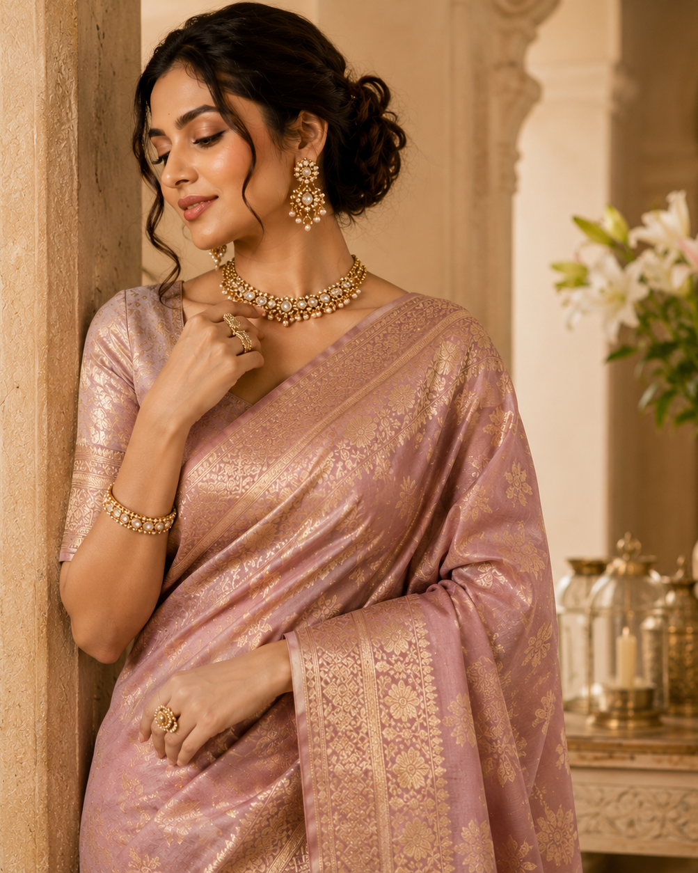 Champagne Sequin Party Saree